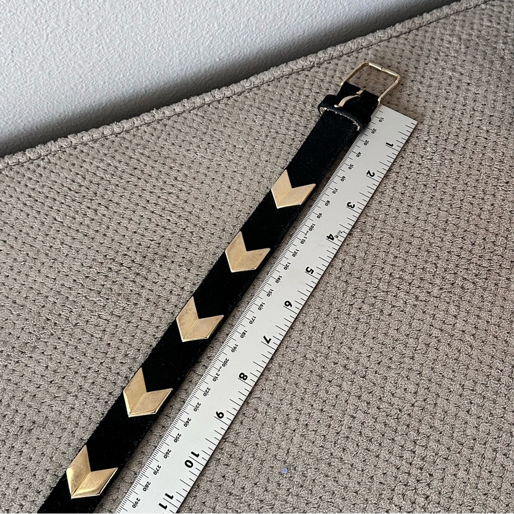 Banana Republic Black Suede Gold Tone Arrow Chevron Belt Small Italian Leather - Picture 12 of 15